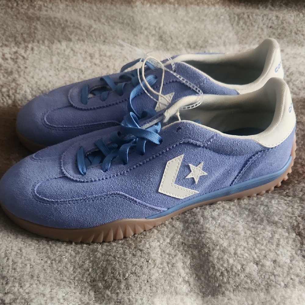 Converse Blue Sneakers with White and Brown Suede Details